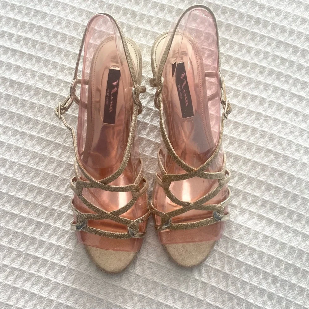 Nina Foley YG Platino Glittery Gold Wedge Sandals size 10